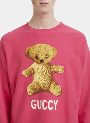 Gucci Guccy Teddy Bear Cross Stitch Sweater in Pink