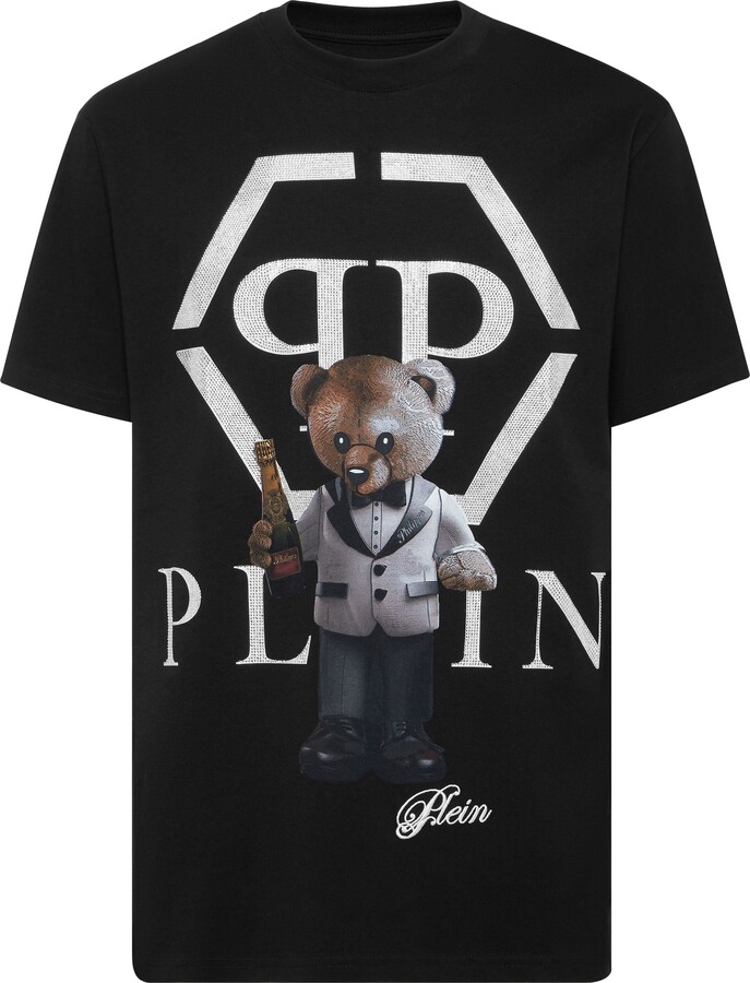 Philipp Plein Embroidered Round Neck T-Shirt Teddy Bear