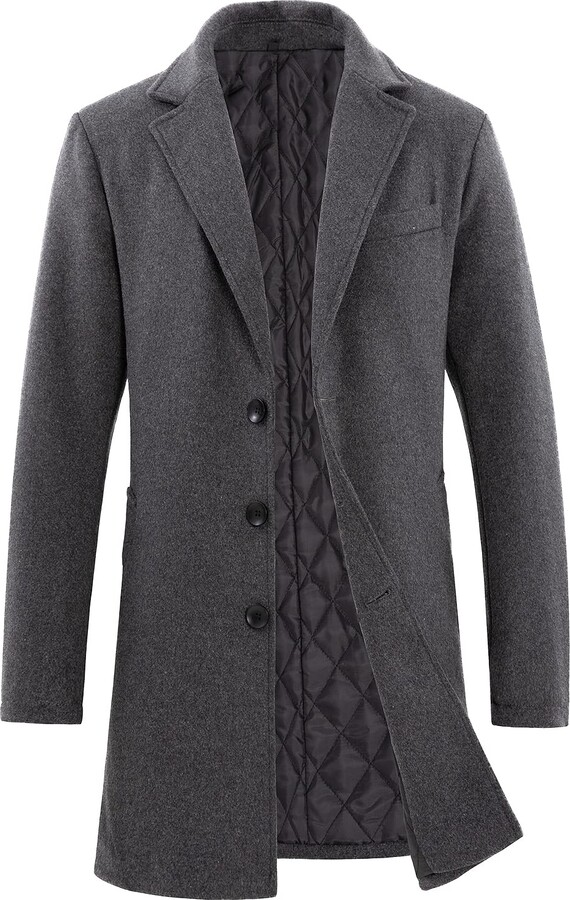 Lisskolo Men's Wool Blend Overcoat with Detachable Hooded Trench Coat