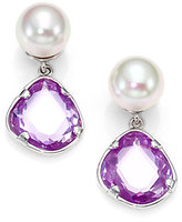 Thumbnail for your product : Majorica 10MM White Pearl, Faceted Drop & Sterling Silver Earrings