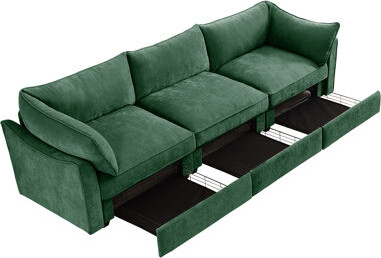 Ivy Bronx 3 - Seat Gray In Chenille With Pull Out Storage Drawers Crescent Shaped Design Wrinkle Fabric Fits Modern Interiors Under Storage Piped Armrest Ed