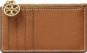 Tory Burch Miller Top Zip Leather Card Case in Natural
