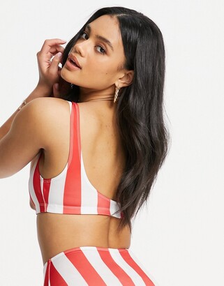 Monki Nilla crop bikini top in red and white stripe - MULTI