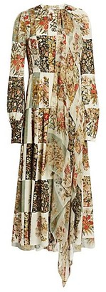 Oscar de la Renta Patchwork Floral Silk Georgette Dress