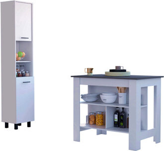 Latitude Run 2 Piece Kitchen Set, Kitchen Island And Pantry Cabinet