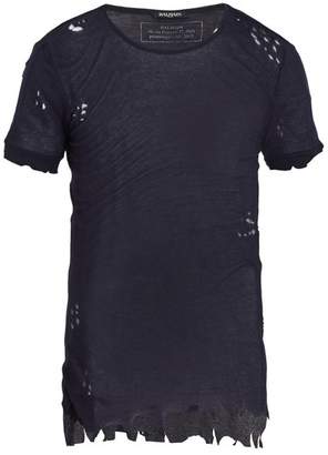 Balmain Distressed Ribbed Knit Jersey T Shirt - Mens - Black