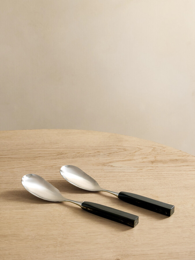 Brunello Cucinelli - Set Of Two Silver And Horn Serving Spoons - Black