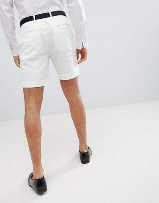 ASOS Design DESIGN Slim Mid Length Smart Shorts In White Linen