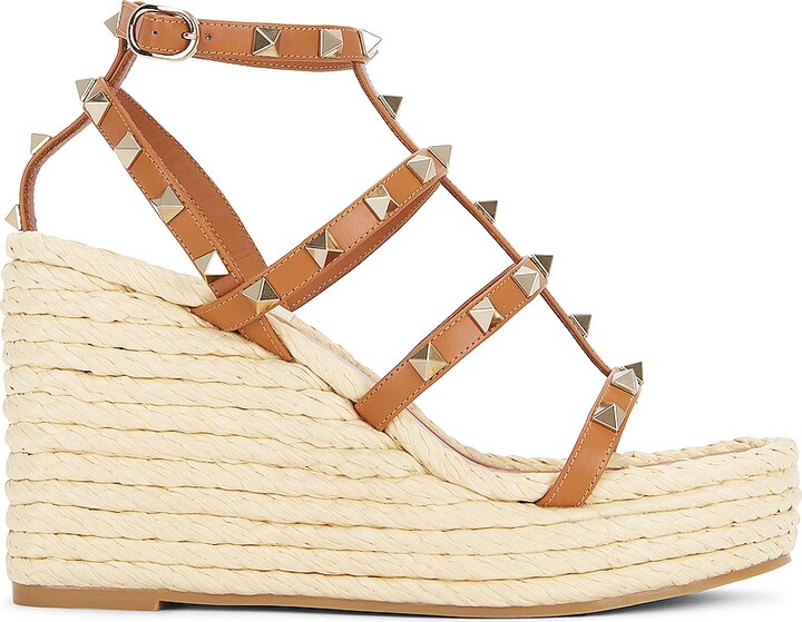 Valentino Garavani Rockstud Espadrille Wedge in Beige