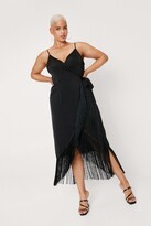 Thumbnail for your product : Nasty Gal Womens Plus Size Fringe Trim Satin Wrap Maxi Dress - Black - 28