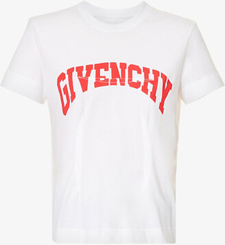 Givenchy Womens White Red Brand-print Crewneck Cotton T-shirt