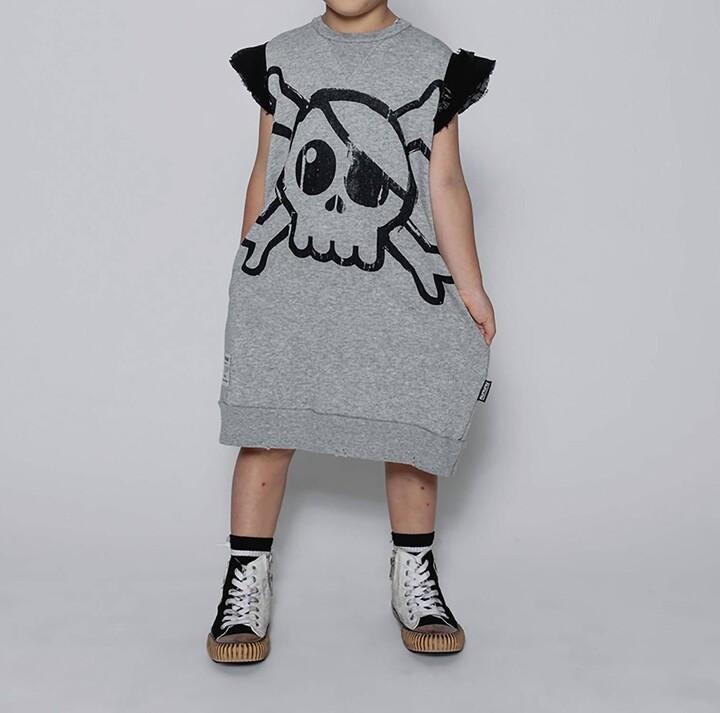 Nununu Girls Ruffled Sleeve Sweat Dress In Heather Grey