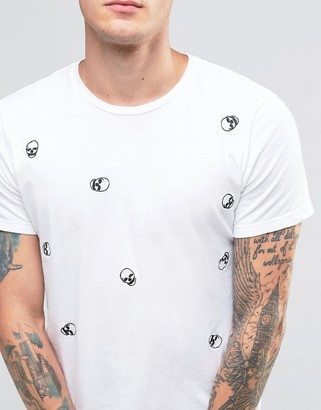 Religion T-Shirt With All Over Embroided Skull
