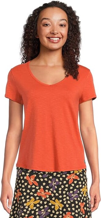 Toad&Co Marley Short Sleeve V T-Shirts Women's Clothing Burnt Ochre : SM, Cotton/Elastane/Lyocell