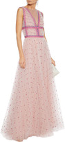 Thumbnail for your product : Costarellos Lace-trimmed Gathered Embroidered Tulle Gown