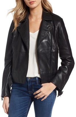 Bernardo Women's Belted Leather Moto Jacket