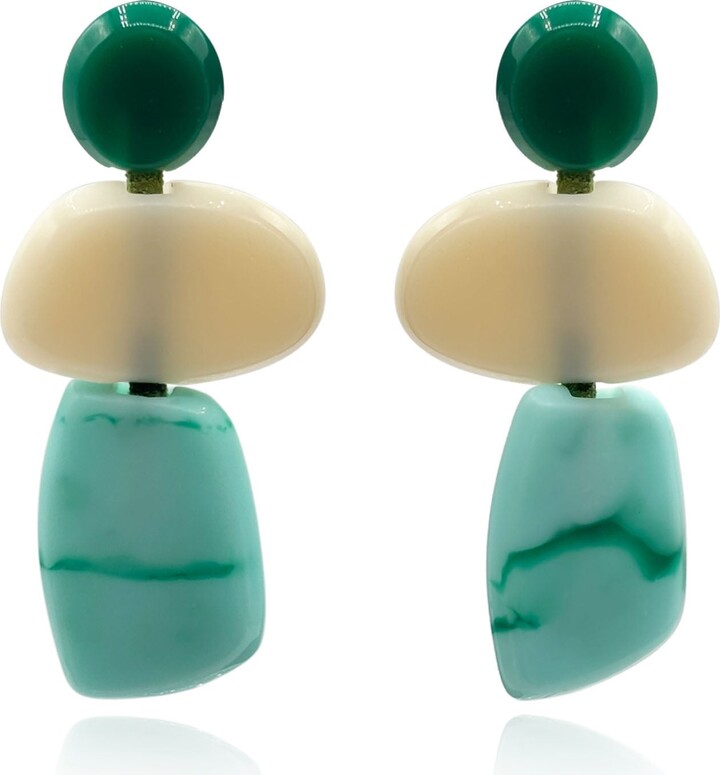 Michael Nash Jewelry Neutrals / Green Puzzle Resin Green Multi Triple Drop Earrings