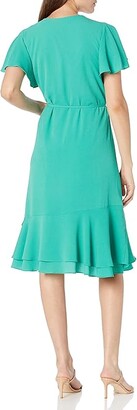 Maggy London Women's Catalina Crepe Jewel Neck Flutter Sleeve Fit and Flare (Seafoam) Women's Dress