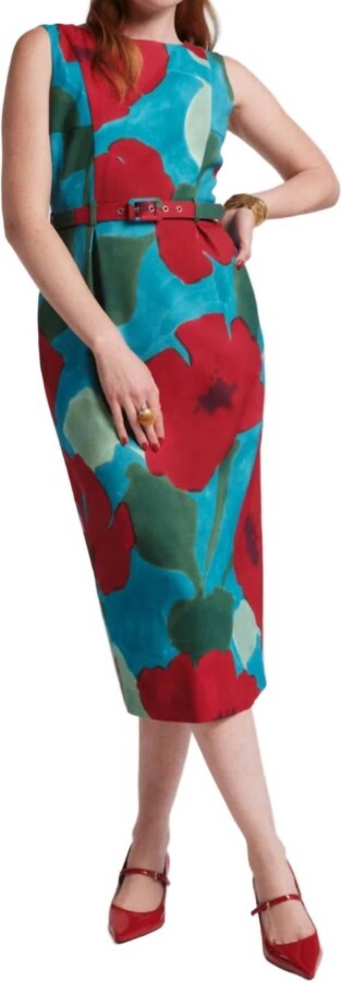 Frances Valentine Audrey Belted Midi Dress In Floating Floral