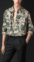 Thumbnail for your product : Burberry Leaf Print Silk Cotton Artist Shirt