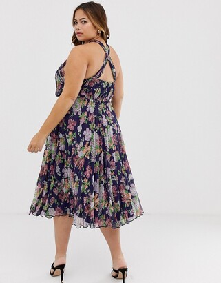 ASOS DESIGN Curve pleated high neck midi dress in summer floral print