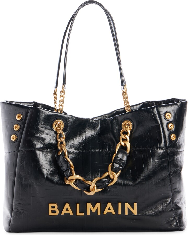 Balmain Small 1945 Monogram Embossed Soft Leather Tote