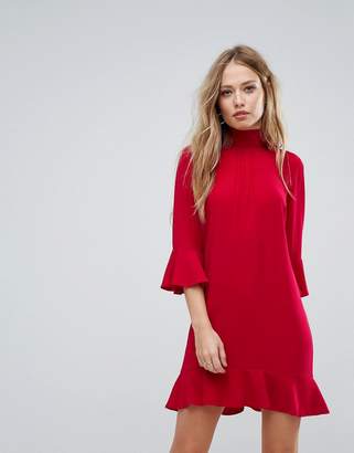 Sisley High Neck Dress With Frill Sleeves