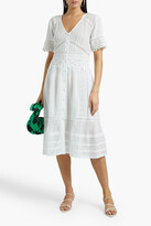Thumbnail for your product : Velvet by Graham & Spencer Pintucked lace-paneled cotton-voile midi dress
