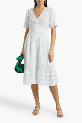 Velvet by Graham & Spencer Pintucked lace-paneled cotton-voile midi dress
