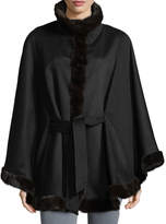 Thumbnail for your product : Sofia Cashmere Belted Cashmere Cape w/ Cross Cut Mink Fur Trim
