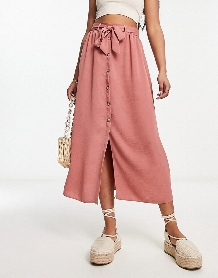 ASOS Luxe Floral Jacquard Skater Skirt with Faux Fur Hem in Pink Blush