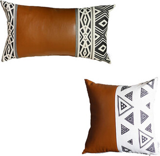 HiEnd Accents Geometric Studded Leather Pillow, 20x20 Gray