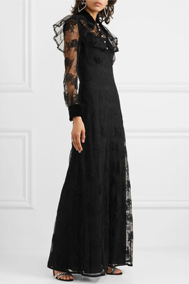 Miu Miu Crystal-embellished Velvet-trimmed Lace Gown - Black