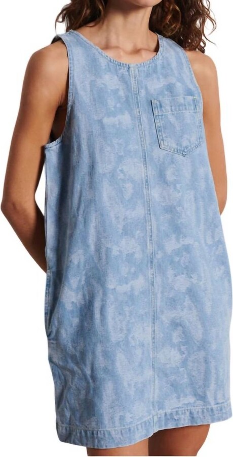 Suncoo Casey Short Round Neck Dress In Jeans Clair