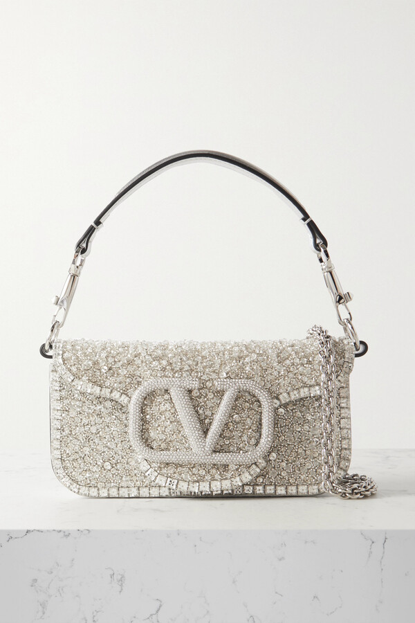 VALENTINO Vsling Mini 3D Sequins Top-Handle Bag Silver