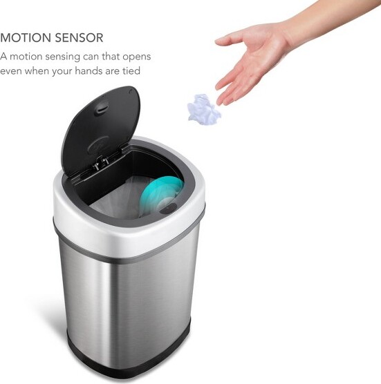 NineStars NineStars3.2gal/12LMotionSensorTrashCanDarkSilver:StainlessSteel,Hands-Free,QuietClosing,Kitchen&BathroomUse