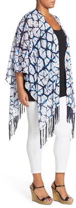 Foxcroft Plus Size Women's Fringed Batik Print Knit Ruana