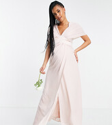Thumbnail for your product : ASOS Maternity DESIGN Maternity Bridesmaids blouson sleeve maxi dress with satin chevron waistband and button back in blush