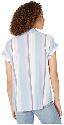 Vince Camuto Short Sleeve Sunset Stripe Collared Henley Blouse (Monet Lily) Women's Clothing