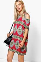 Thumbnail for your product : boohoo Paisley Print Cold Shoulder Shift Dress