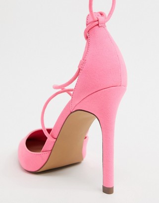 ASOS DESIGN Wide Fit Whisper tie leg high stiletto heels in bright pink