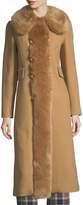 Thumbnail for your product : Tory Burch Celeste Double-Breasted Twill Coat w/ Faux-Fur Trim