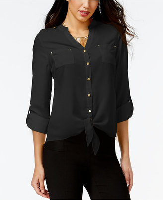 Thalia Sodi Solid Tie-Front Blouse, Only at Macy's