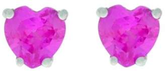 Elizabeth Jewelry 2 Carat Created Pink Sapphire Heart Stud Earrings .925 Sterling Silver Rhodium Finish
