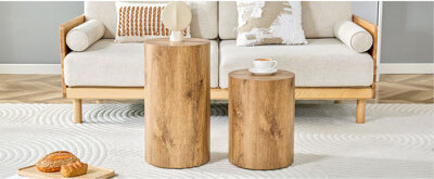 George Oliver Simple Wood Grain Cylindrical Coffee TableMDF Material Living Room Furniture. Suitable For Industrial Style Living Rooms.