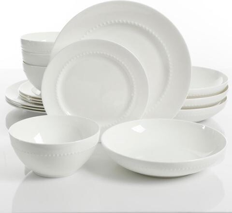 Gibson Elite Gracious Dining 16 Piece Bone China Double Bowl Dinnerware Set in White