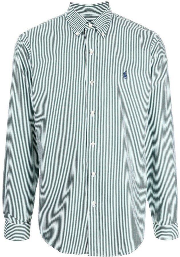 green and white striped polo