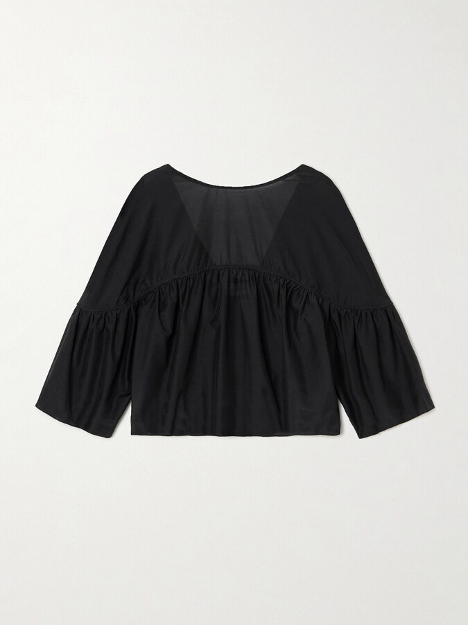 Matteau Gathered Organic Cotton And Silk-blend Blouse - Black