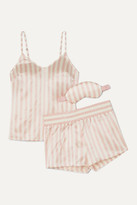 Thumbnail for your product : Morgan Lane Mackenzie Striped Silk-satin Pajama And Eye Mask Set - Pink