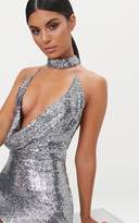 Thumbnail for your product : PrettyLittleThing Silver Cowl Neck Chain Detail Bodycon Dress